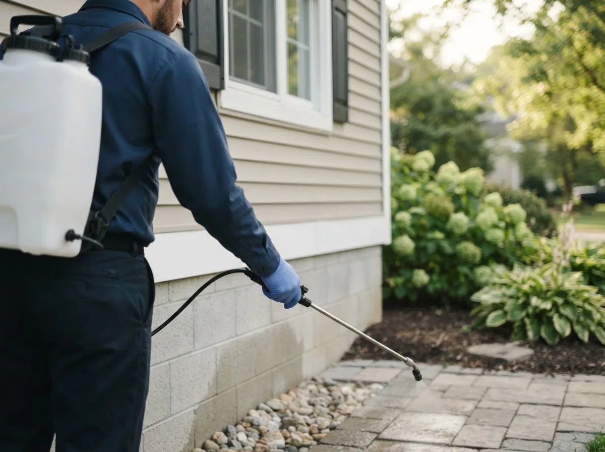 Pest control technician inspecting a home in Corona, CA